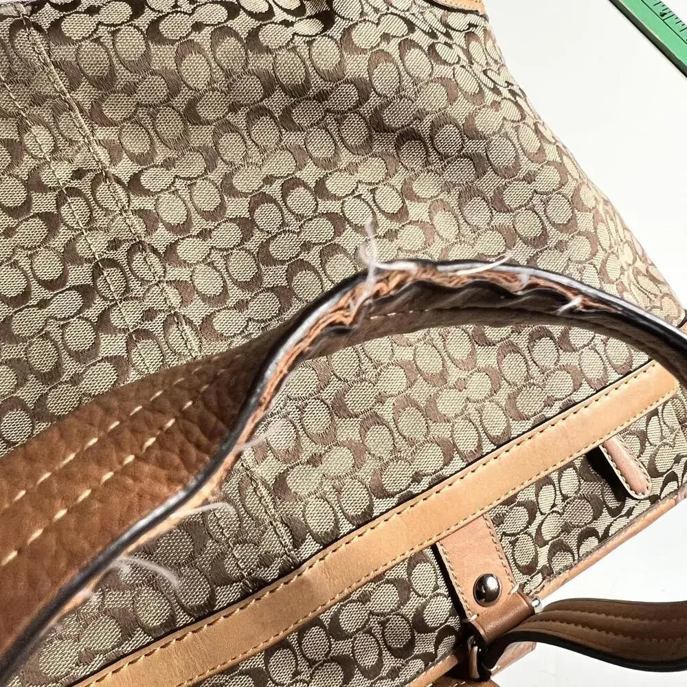 Coach Tote Bag Womens Large‎ Brown Signature Jacquard Leather Shoulder Stripe